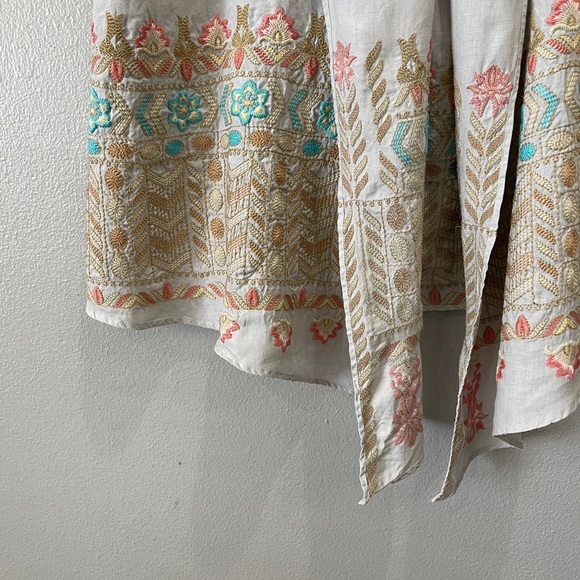 Johnny Was Los Angeles Linen Embroidered Tie Waist Vest Duster Kimono Long Line - Picture 3 of 12